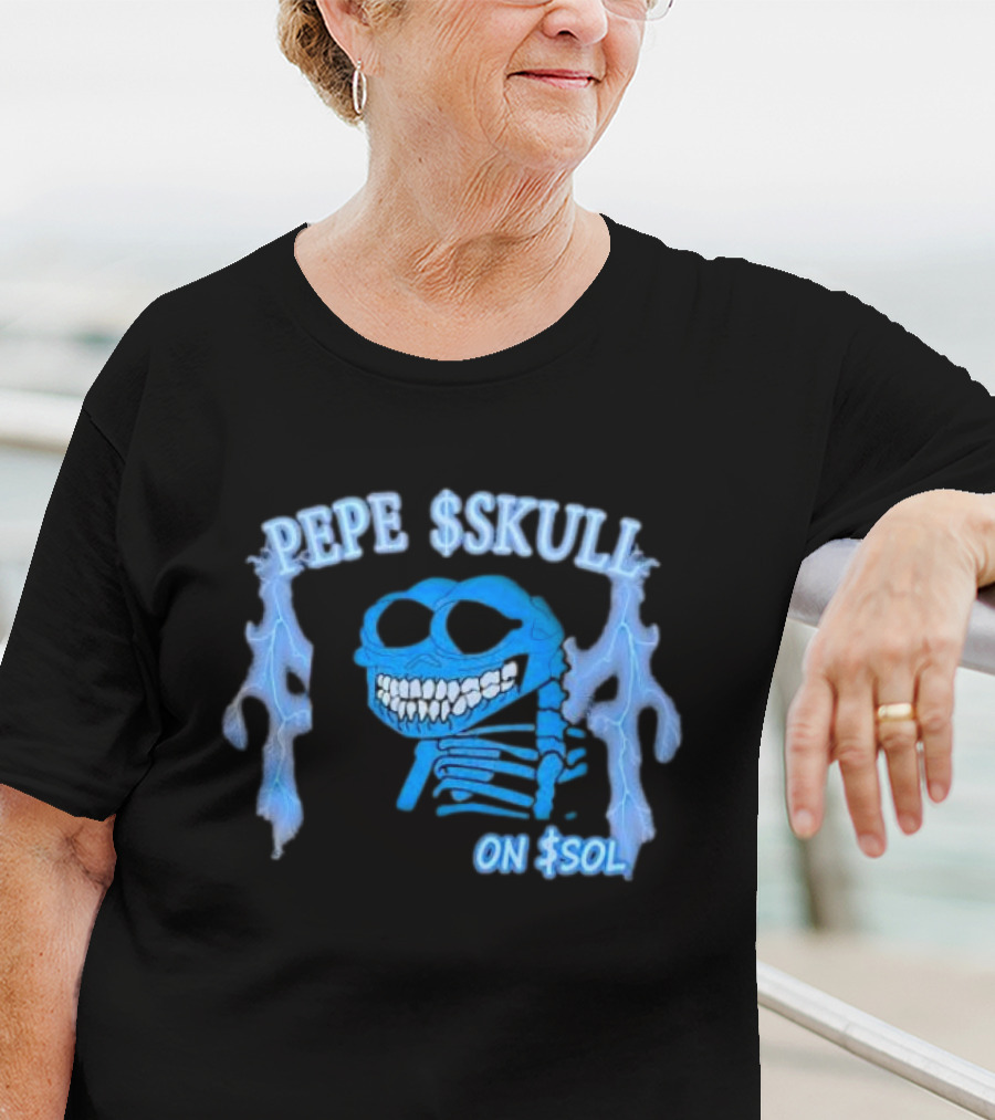 PEPE SKULL ON SOL Thunder Lightning Skeleton T-Shirt