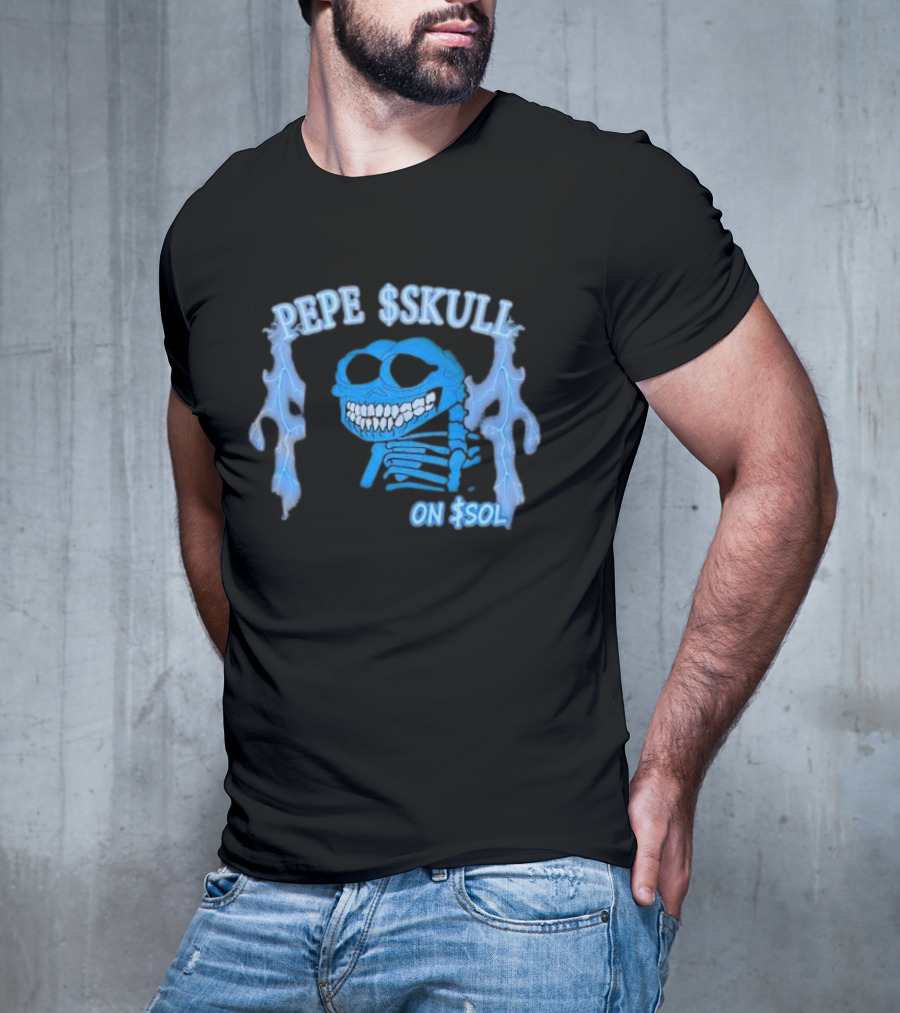 PEPE SKULL ON SOL Thunder Lightning Skeleton T-Shirt