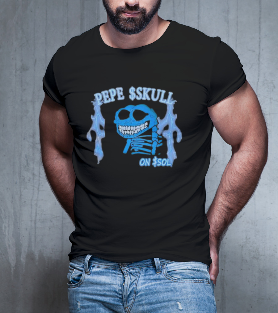 PEPE SKULL ON SOL Thunder Lightning Skeleton T-Shirt