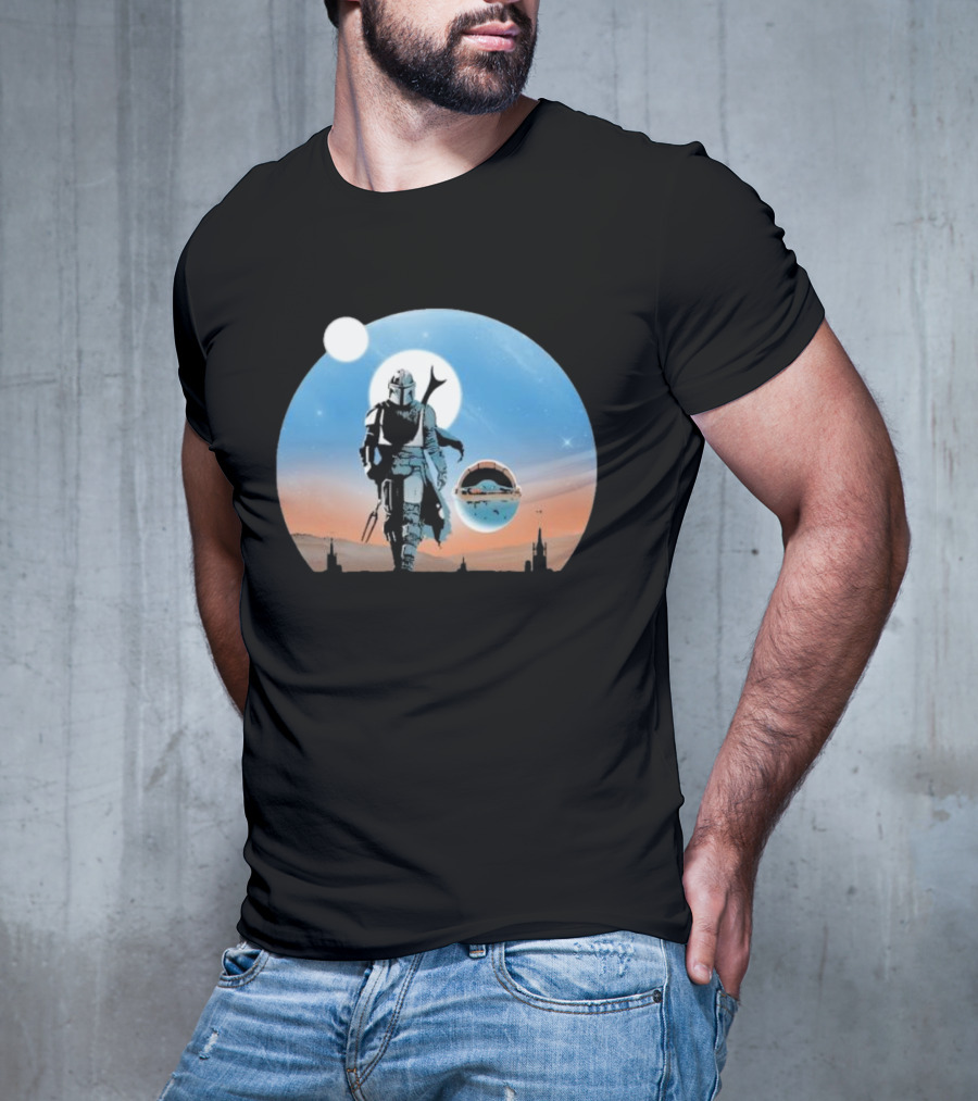 Protect The Child Star War Walking Mandalorian Sunset Adventure T-Shirt