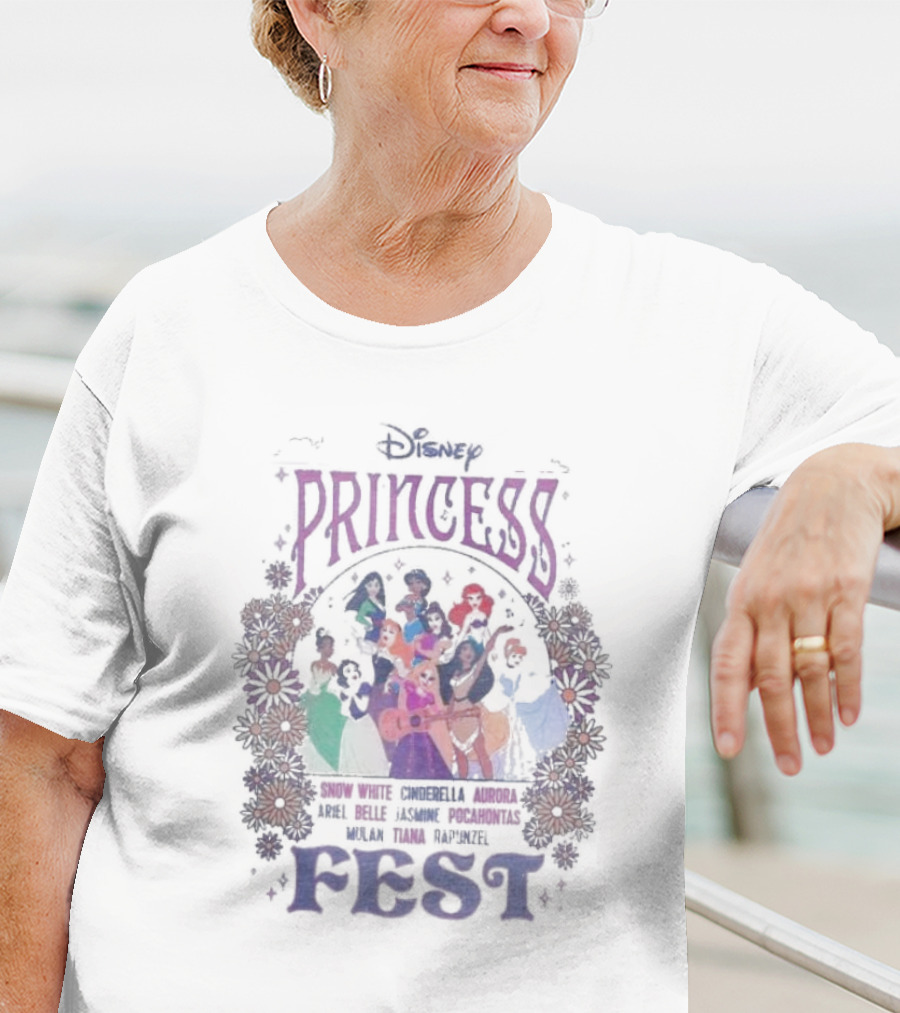 Disney Princess Fest Snow White Cinderella Aurora Ariel Belle Jasmine Pocahontas Mulan Tiana Rapunzel T-Shirt