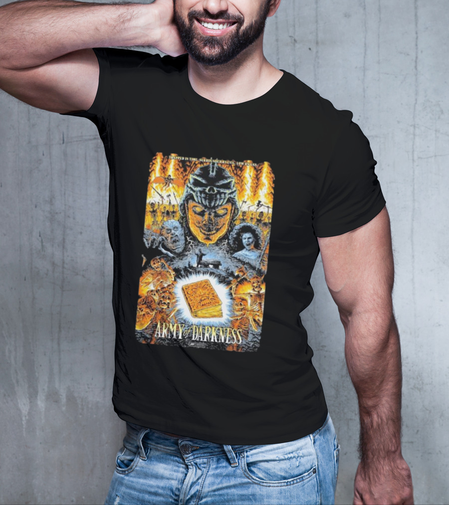 Trapped In Time Surrounded By Evil Low On Gas Army Of Darkness Necronomicon Evil Dead Horror Collage T-Shirt