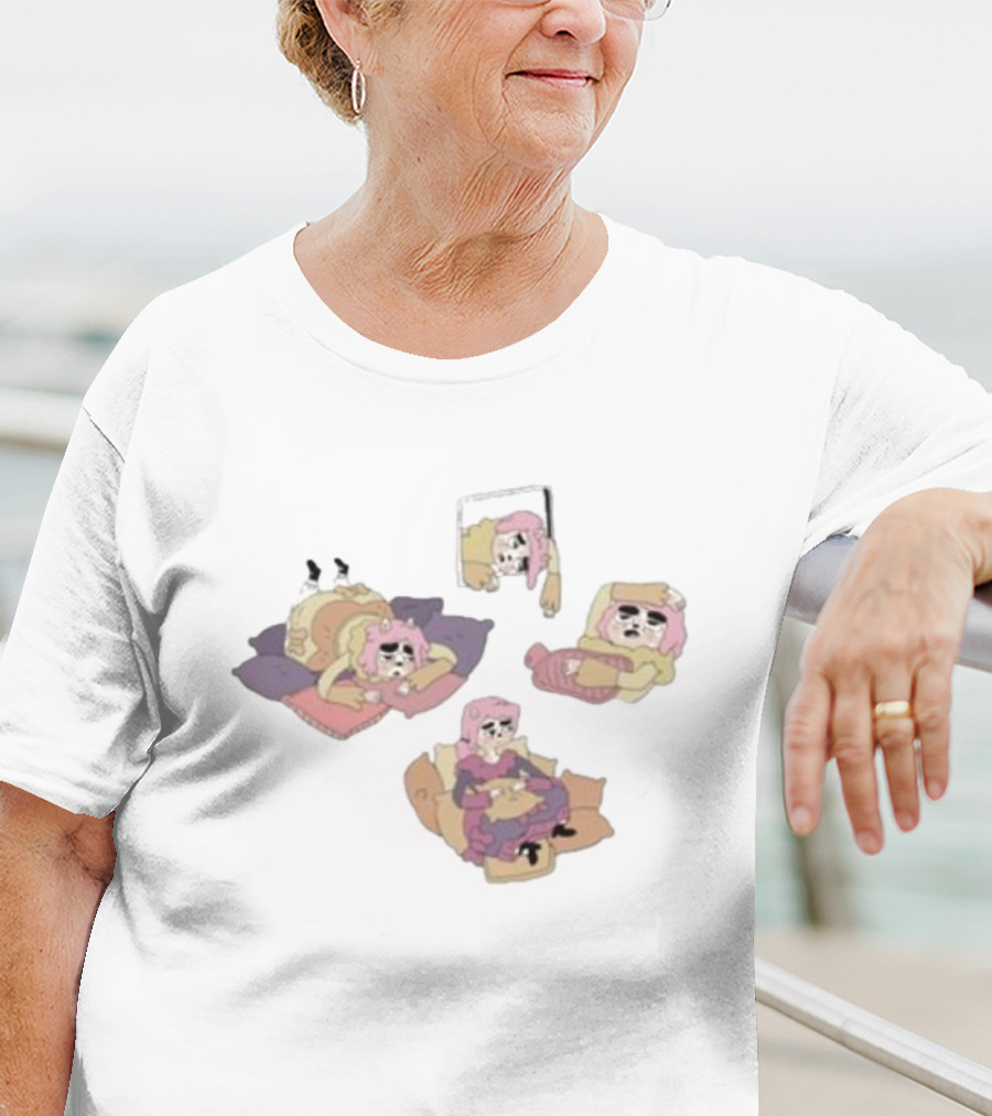 Weekend Susie Cozy Relaxation Scenes With Pink Hair Girl Relaxing On Pillows And Chair T-Shirt
