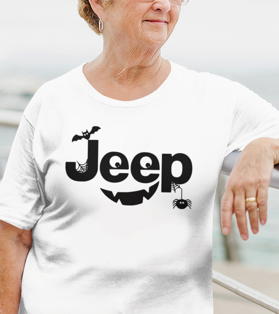 Halloween Jeep Logo With Bat, Spider, And Web Elements T-Shirt