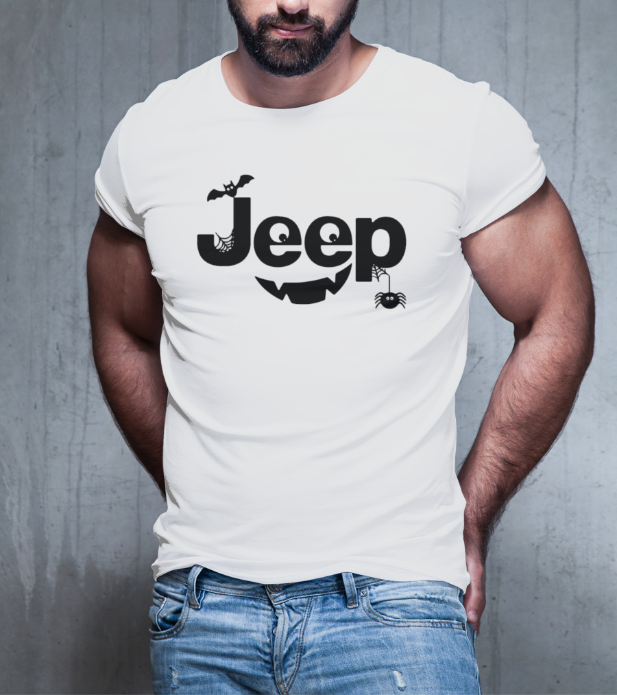 Halloween Jeep Logo With Bat, Spider, And Web Elements T-Shirt