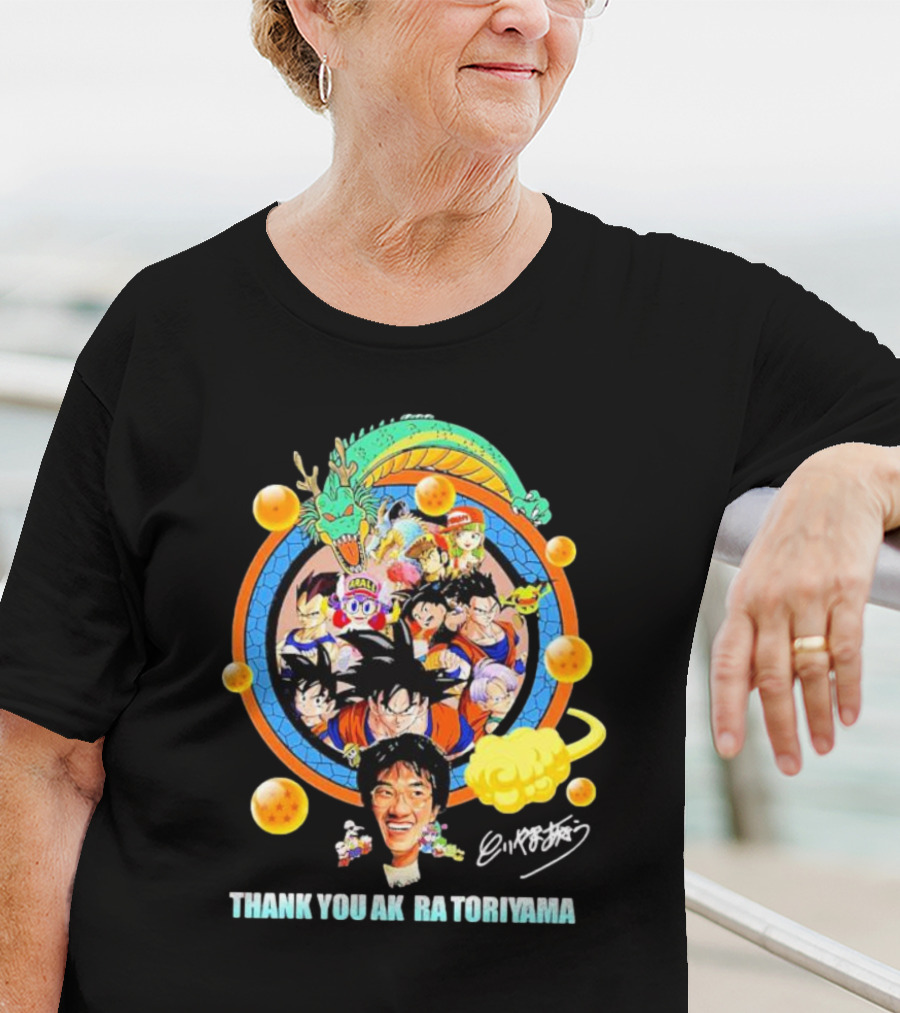 Thank You Akira Toriyama Dragon Ball Characters And Shenron With Dragon Balls T-Shirt