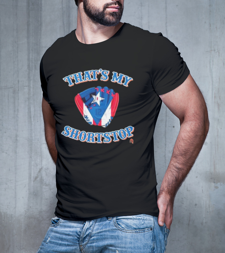 THAT'S MY SHORTSTOP Puerto Rican Flag Baseball Glove T-Shirt