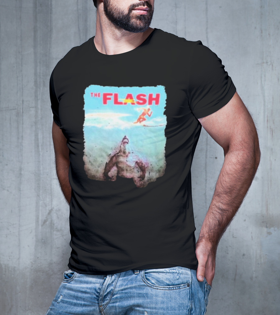 The Flash Running Above King Shark In Ocean T-Shirt