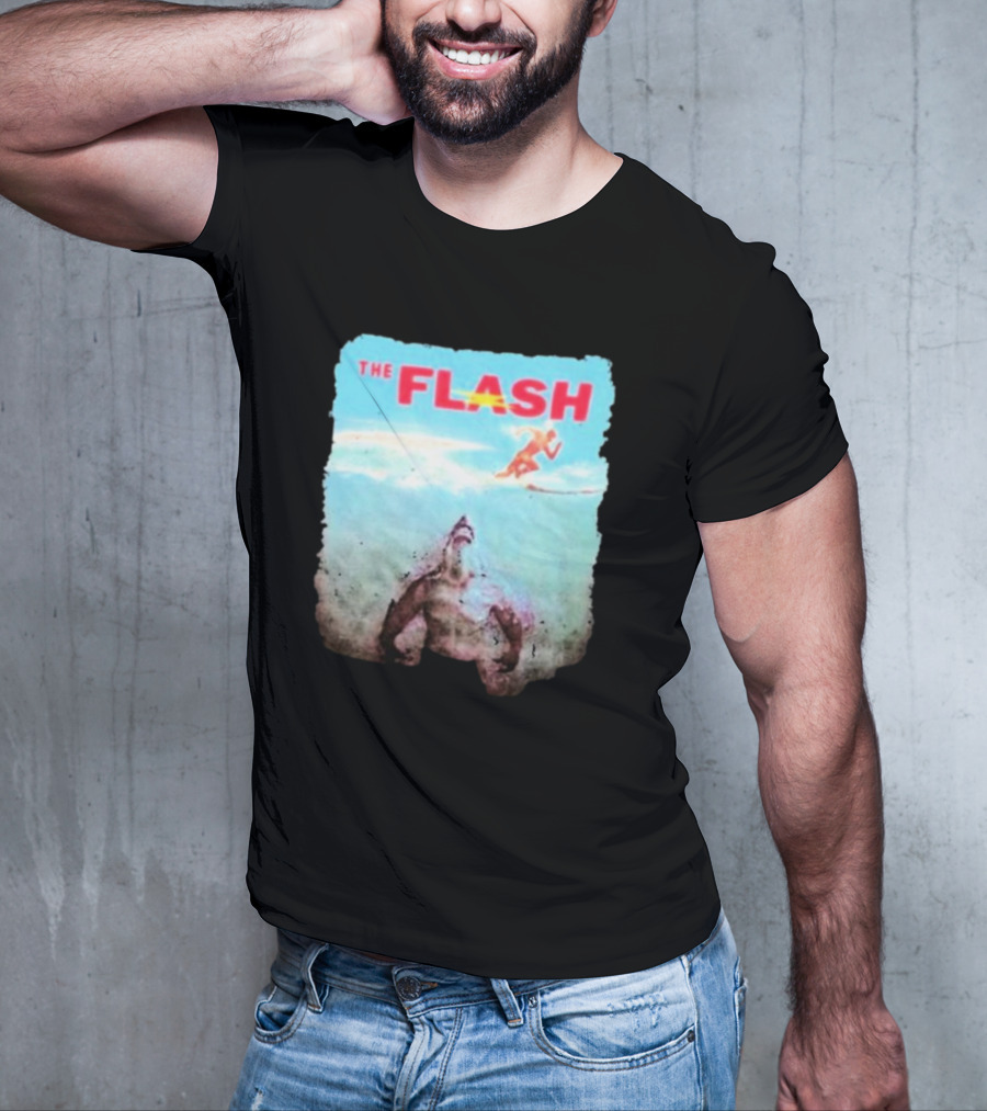 The Flash Running Above King Shark In Ocean T-Shirt