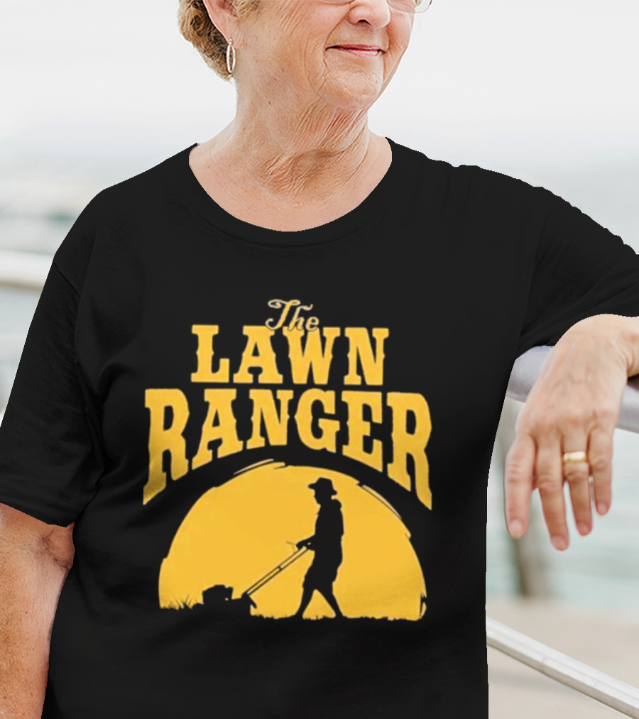 The Lawn Ranger Mower Silhouette Against Setting Sun T-Shirt