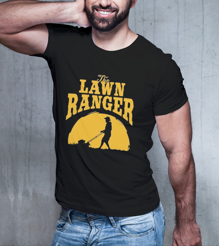 The Lawn Ranger Mower Silhouette Against Setting Sun T-Shirt