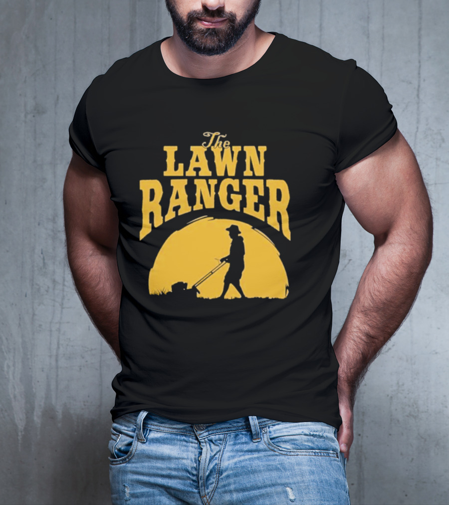 The Lawn Ranger Mower Silhouette Against Setting Sun T-Shirt