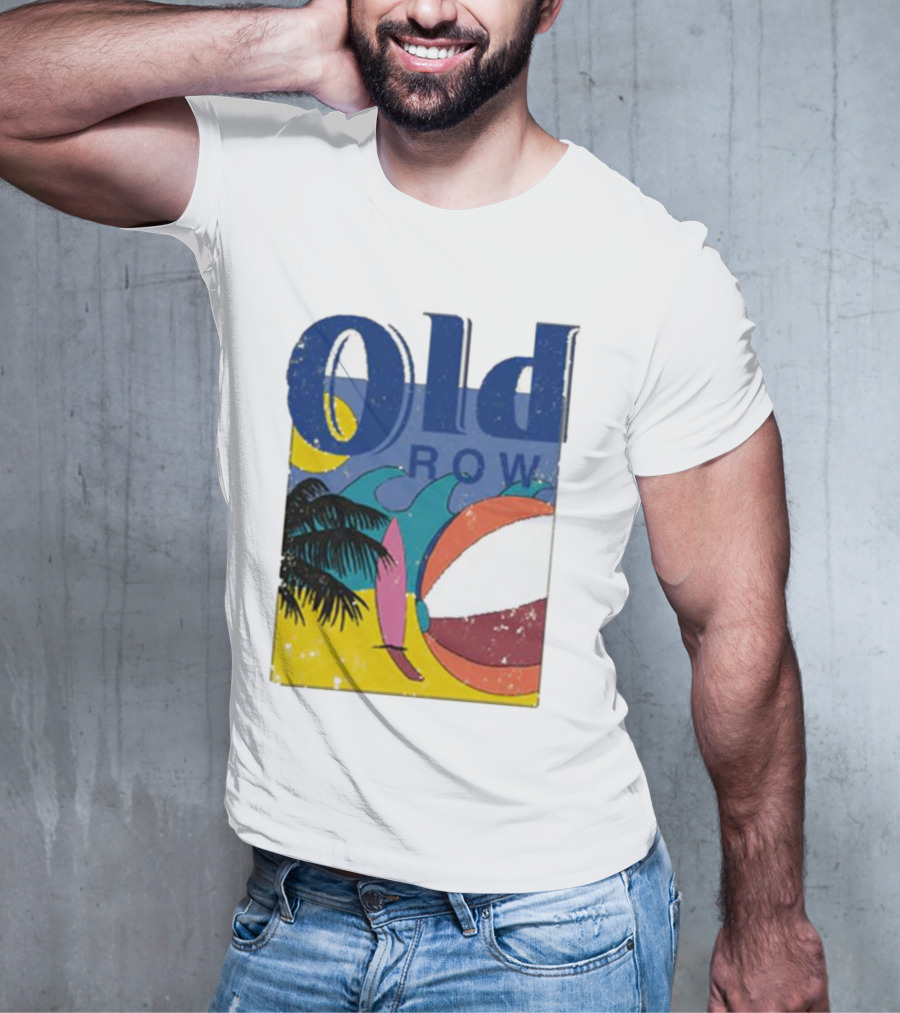 Old Row Beach Scene With Palm Trees And Beach Ball T-Shirt