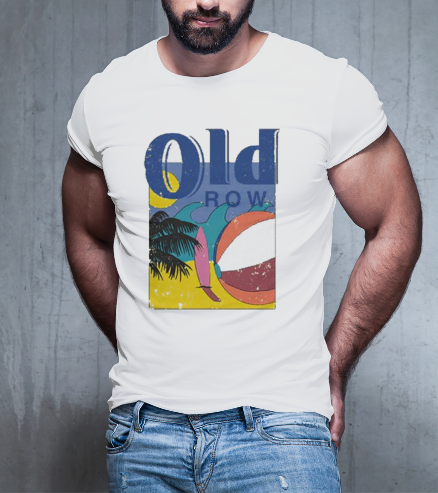 Old Row Beach Scene With Palm Trees And Beach Ball T-Shirt