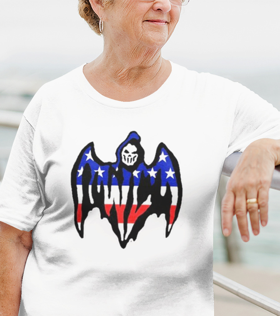 Warren Lotas Patriotic Stars And Stripes Winged Skull T-Shirt