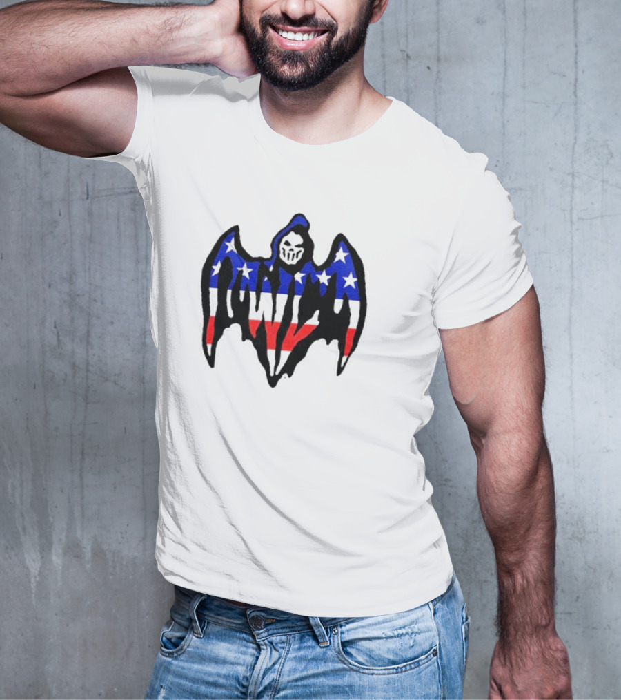 Warren Lotas Patriotic Stars And Stripes Winged Skull T-Shirt