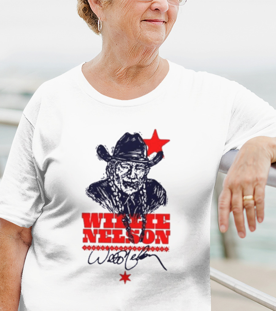 Willie Nelson Woodcut Cowboy Hat Red Star T-Shirt