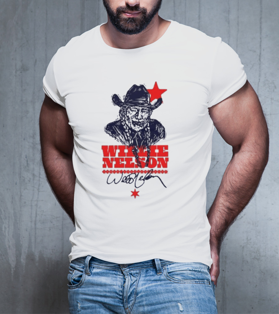 Willie Nelson Woodcut Cowboy Hat Red Star T-Shirt