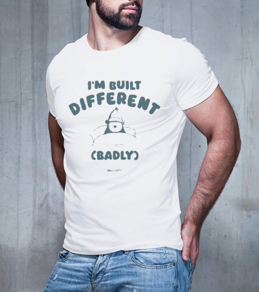 Sillycityco I’m Built Different Badly Funny Santa Hat Character T-Shirt