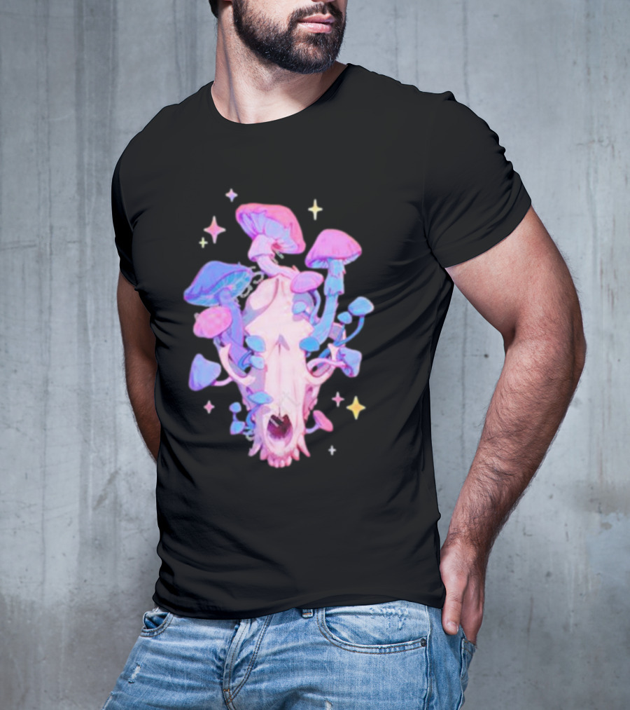 Simkaye Storenvy Magic Raccoon Skull Psychedelic Mushrooms Stars T-Shirt