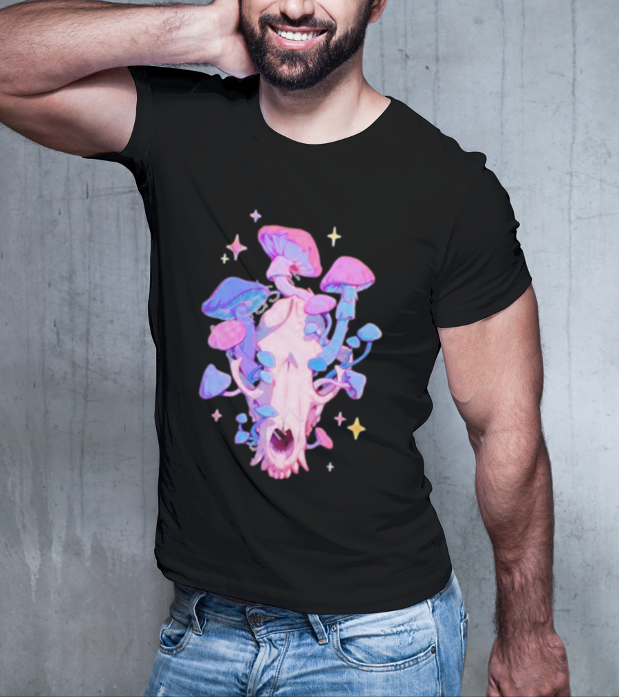 Simkaye Storenvy Magic Raccoon Skull Psychedelic Mushrooms Stars T-Shirt