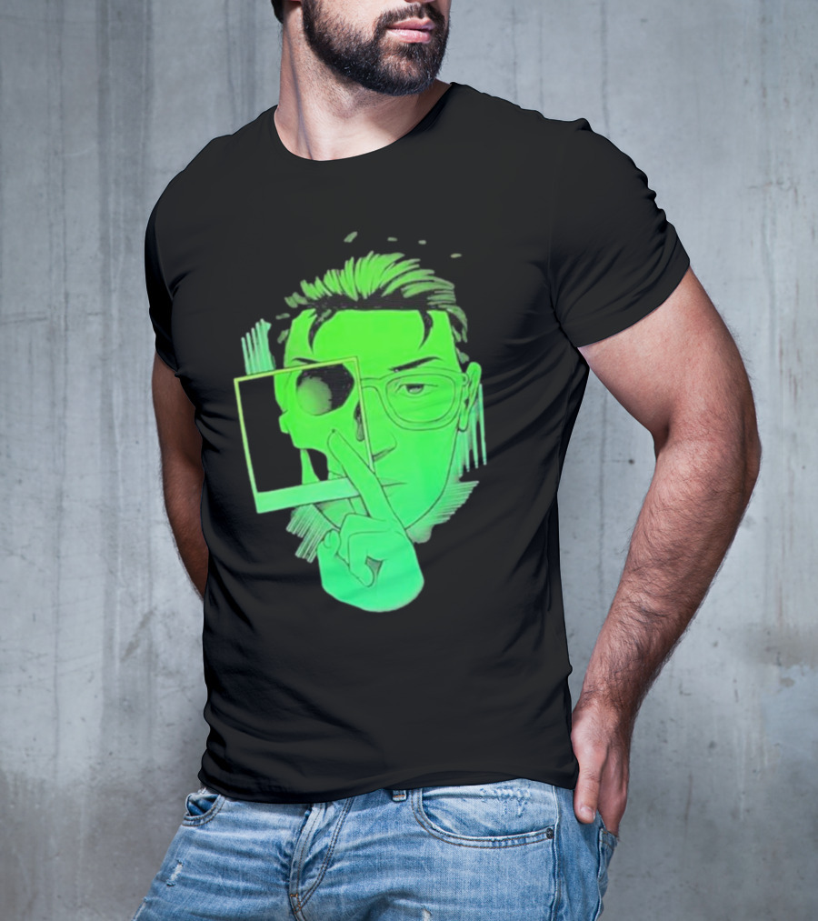 Skull Polaroid Green Neon Portrait Framerate T-Shirt
