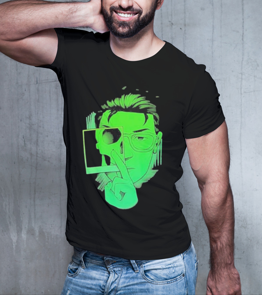 Skull Polaroid Green Neon Portrait Framerate T-Shirt