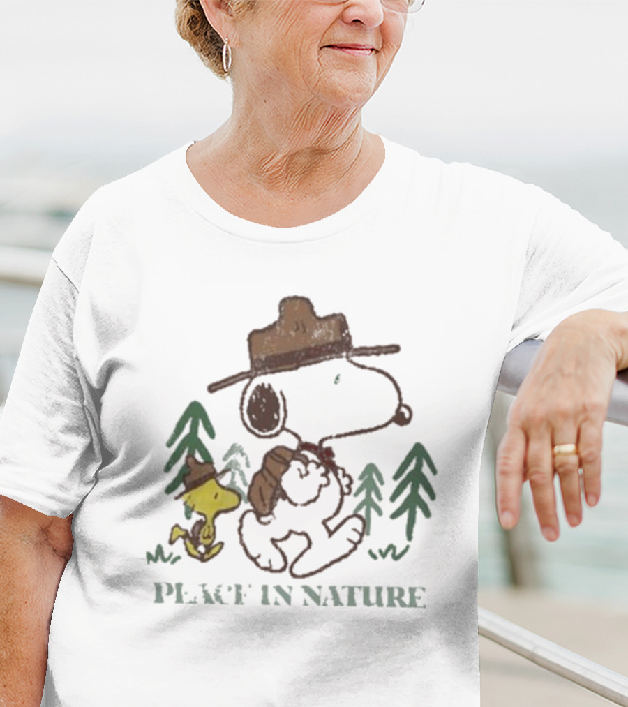 Snoopy Peace In Nature With Woodstock And Trees T-Shirt