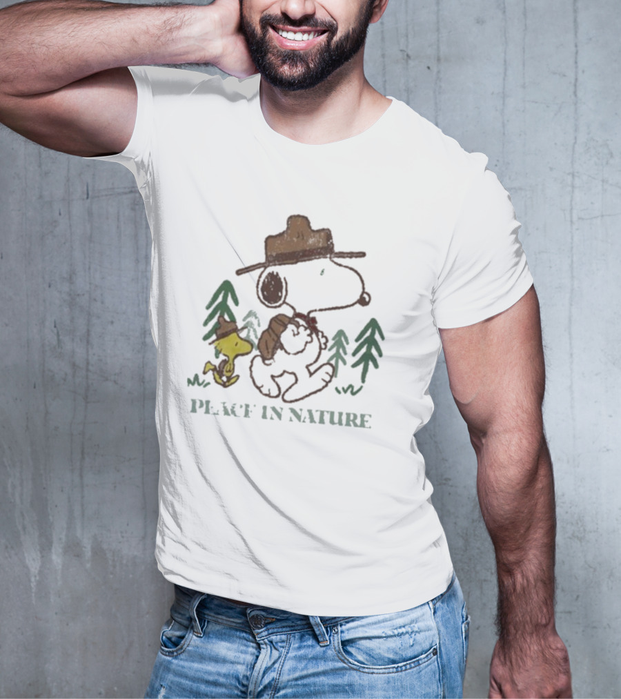 Snoopy Peace In Nature With Woodstock And Trees T-Shirt