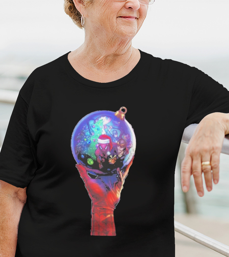 Spider-Man Christmas Ornament With Santa Hat Reflection T-Shirt