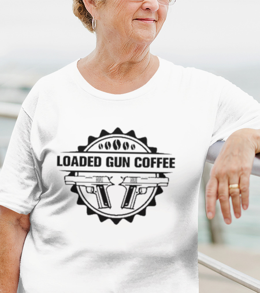 Loaded Gun Coffee Dual Pistols Badge T-Shirt