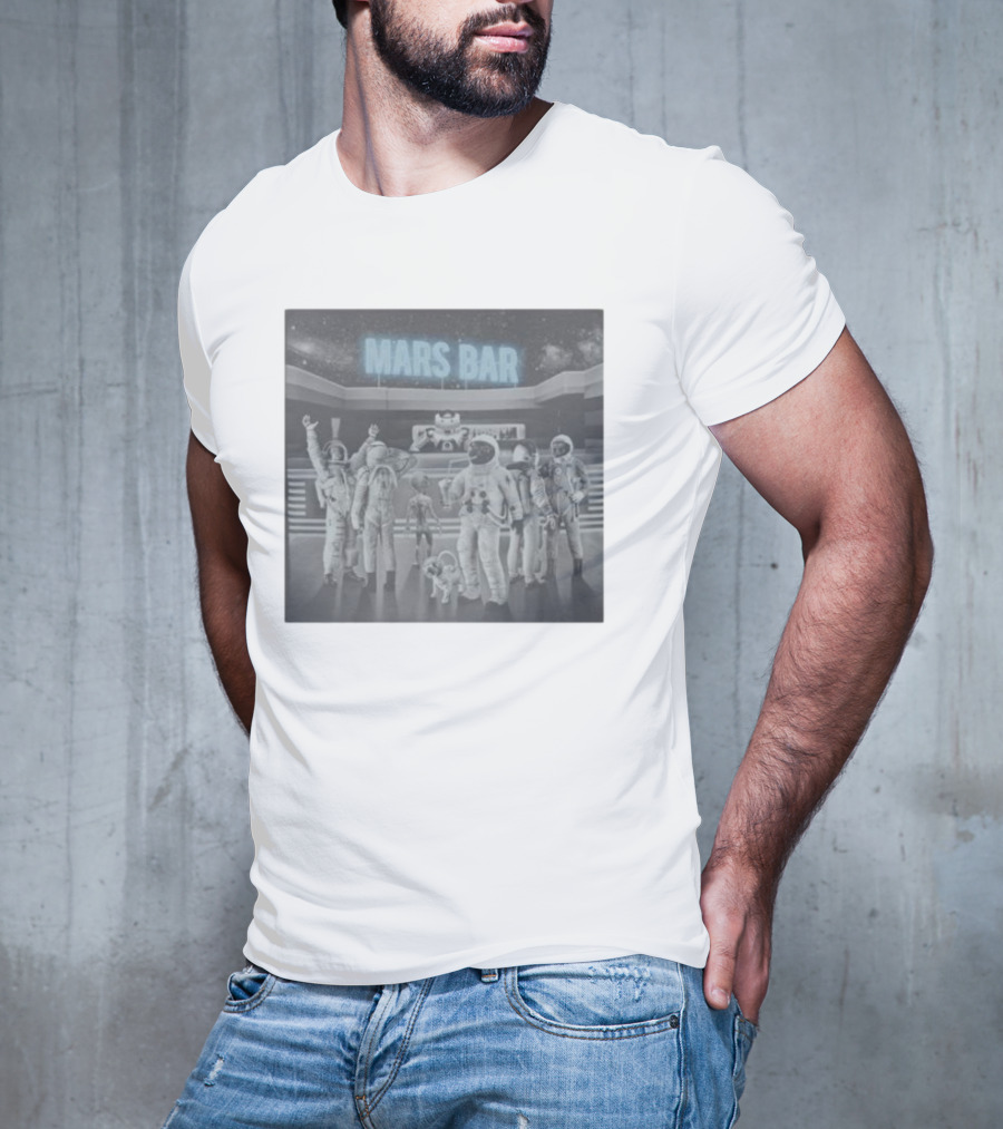 Mars Bar With Astronauts And Alien In Space Scene T-Shirt