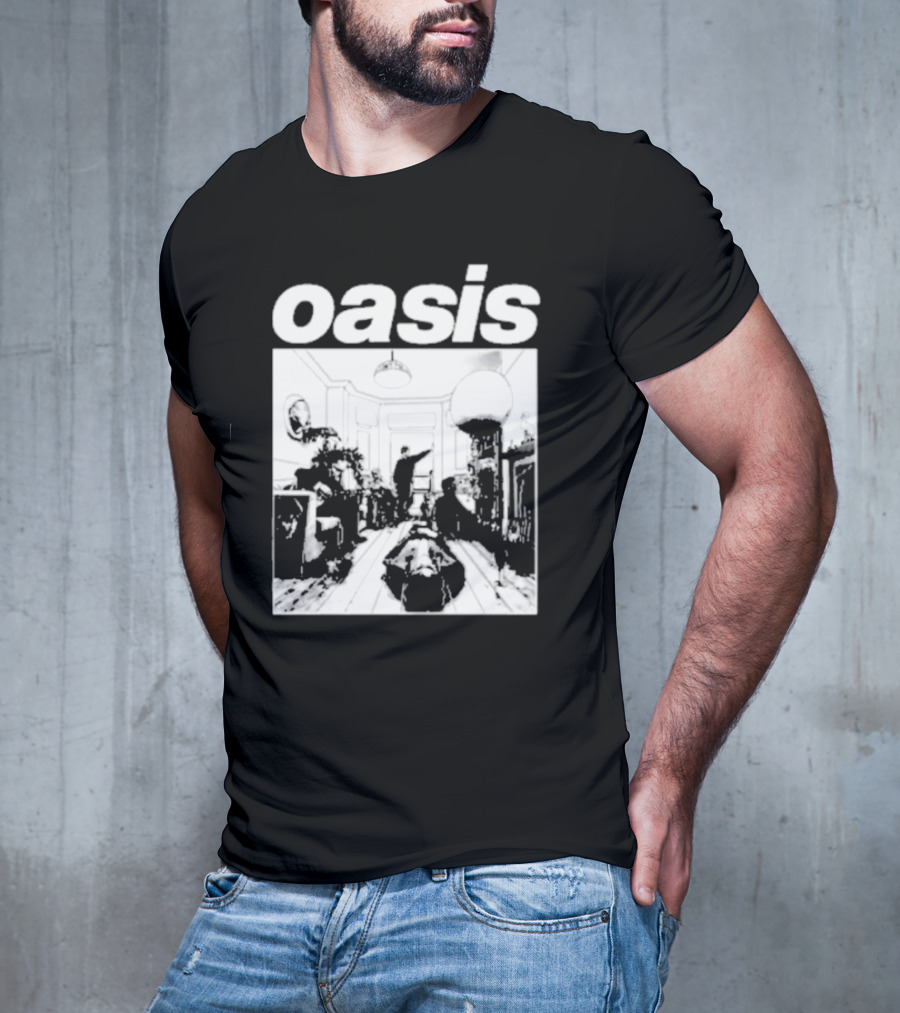 Oasis Definitely Maybe Monochrome Room Scene T-Shirt