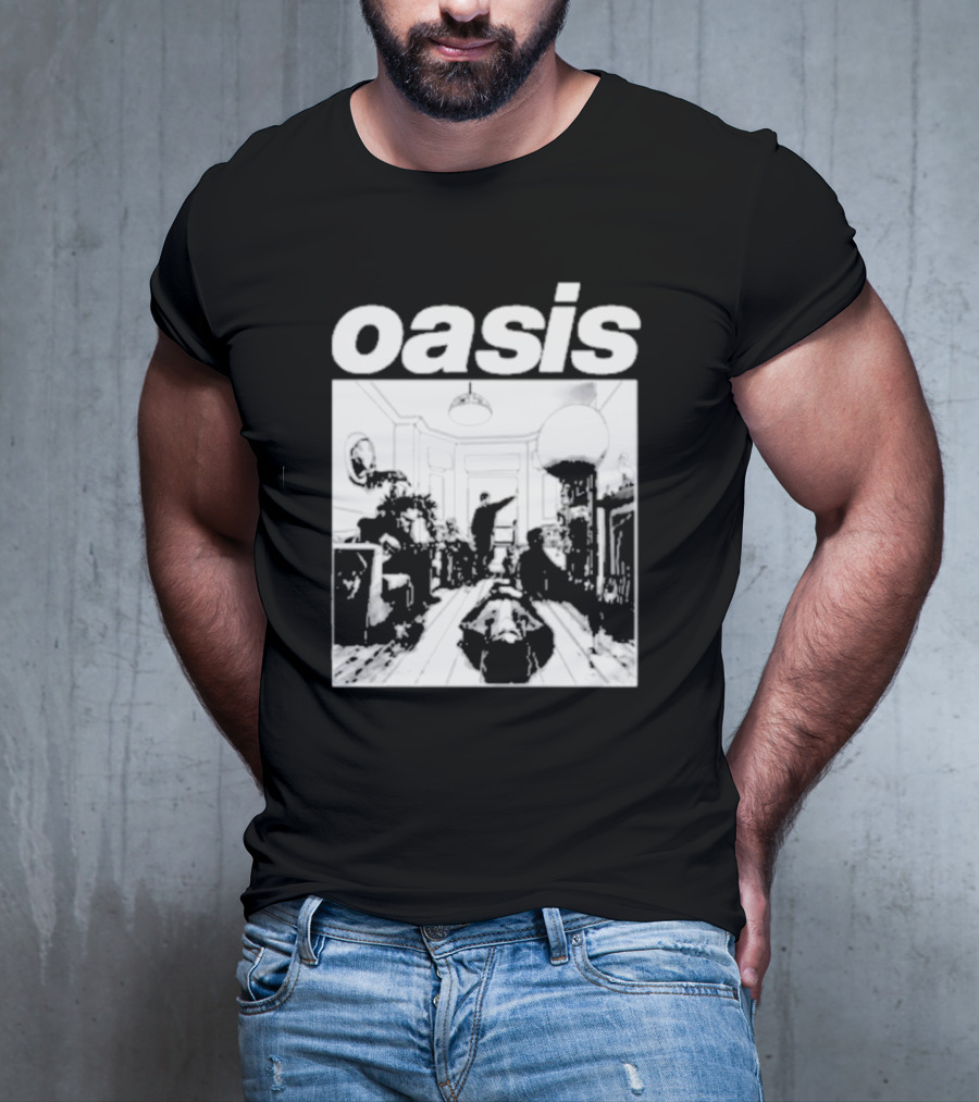 Oasis Definitely Maybe Monochrome Room Scene T-Shirt