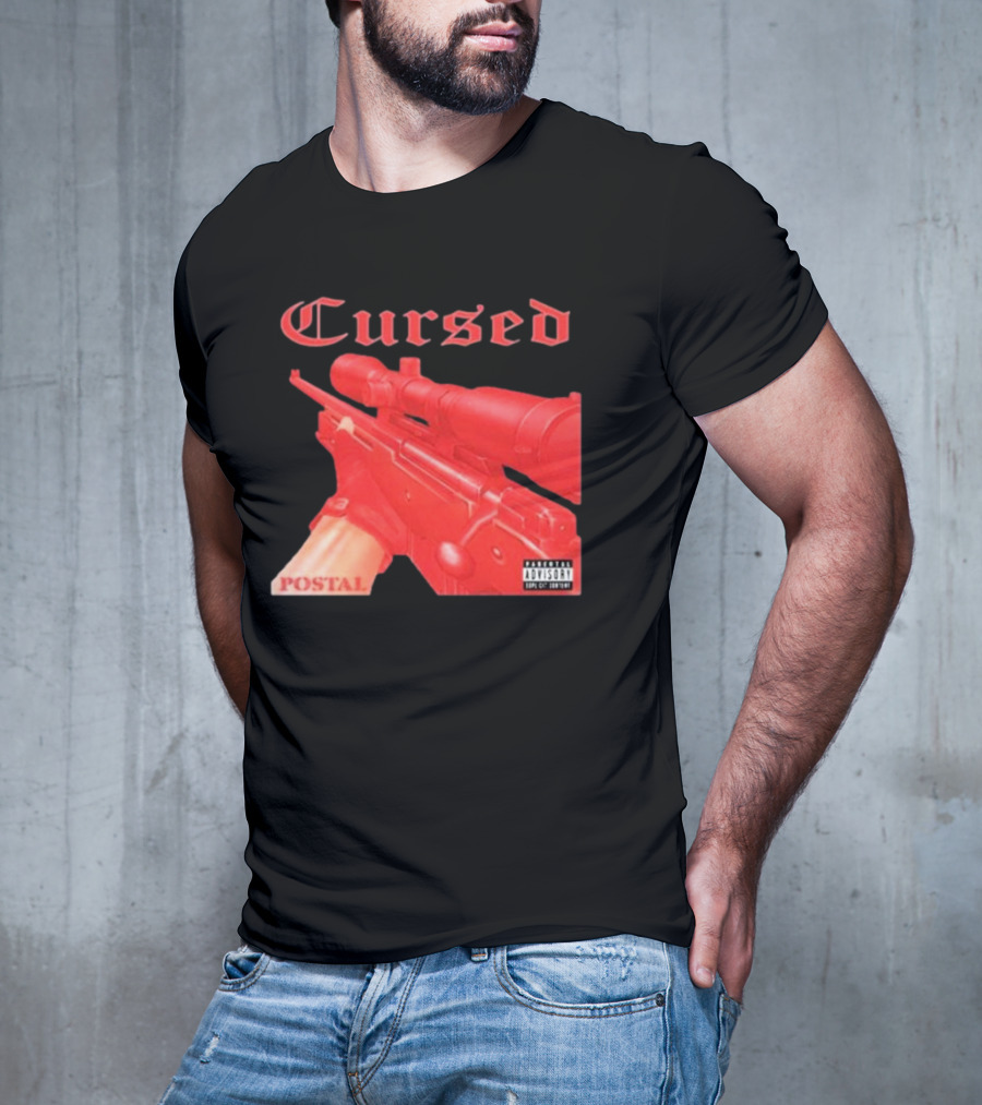 Cursed Postal Rifle Record Text Explicit Content T-Shirt