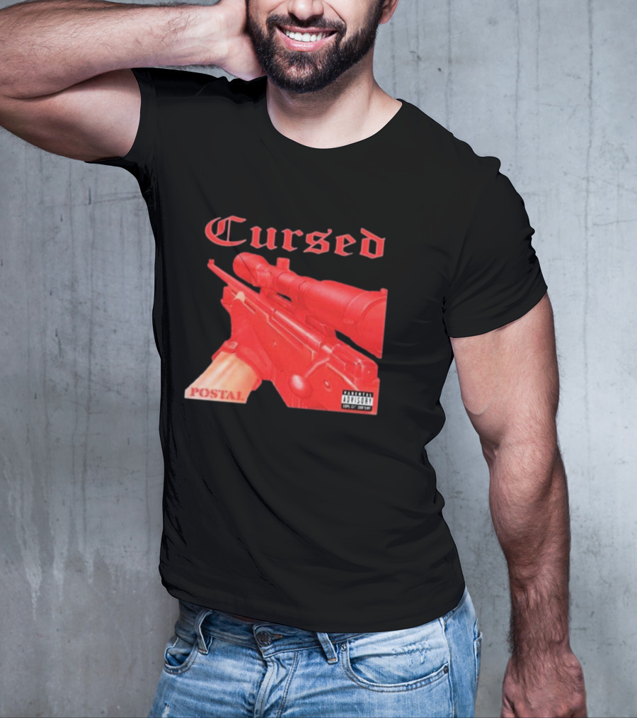 Cursed Postal Rifle Record Text Explicit Content T-Shirt