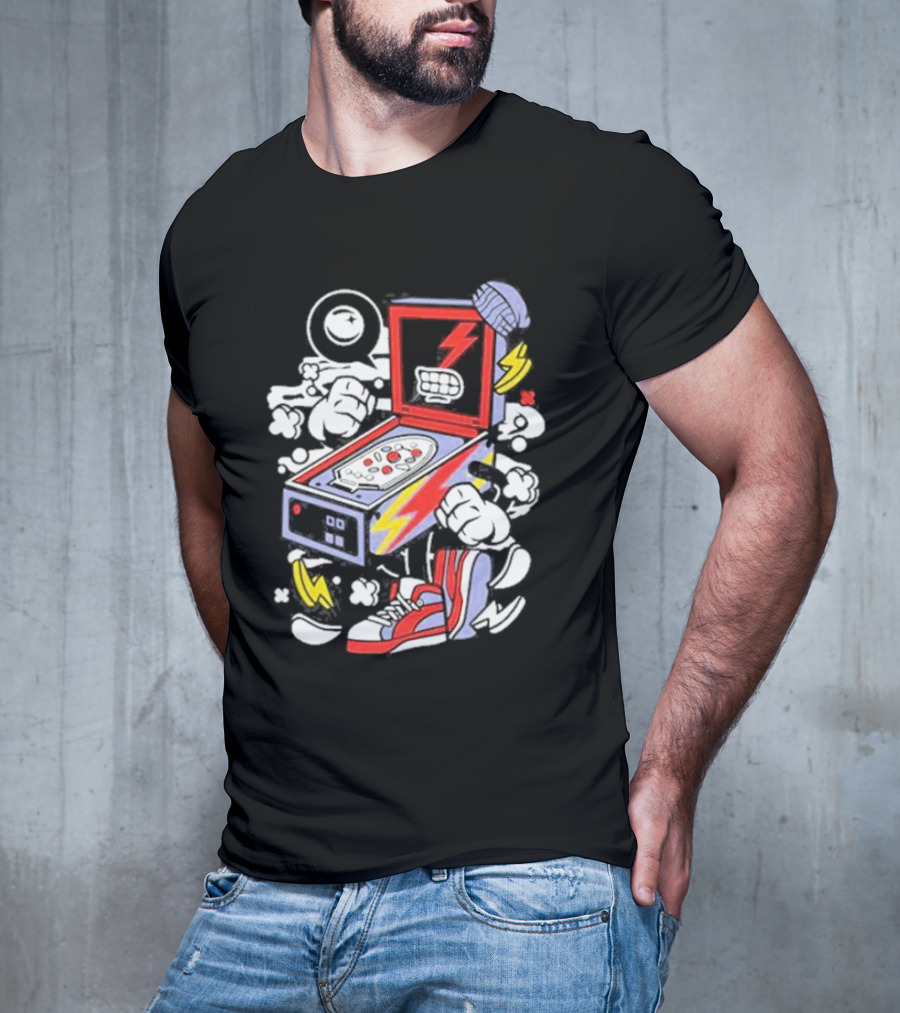Stern Pinball Lightning Bolt Cartoon Sneakers T-Shirt