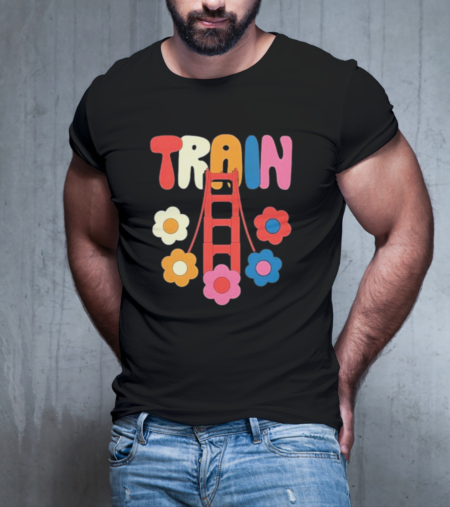 Train Golden Bridge Flowers T-Shirt