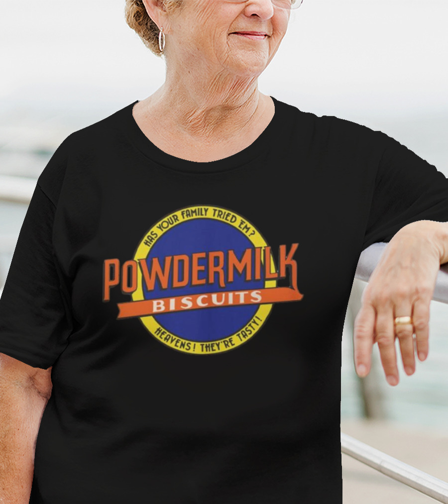 Rare Powdermilk Biscuits Logo Heavens They're Tasty A Prairie Home Companion T-Shirt