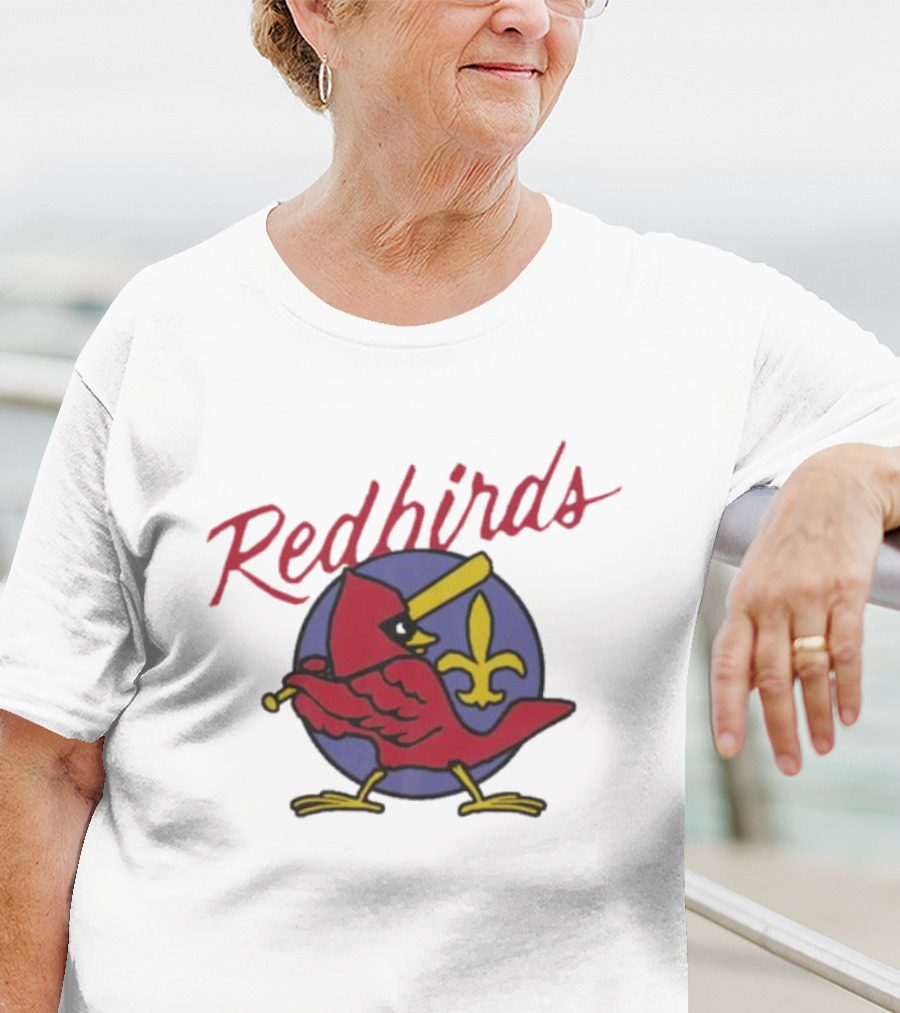 Redbirds St Louis Cardinals Baseball Fleur-de-Lis Icon Bird Bat T-Shirt