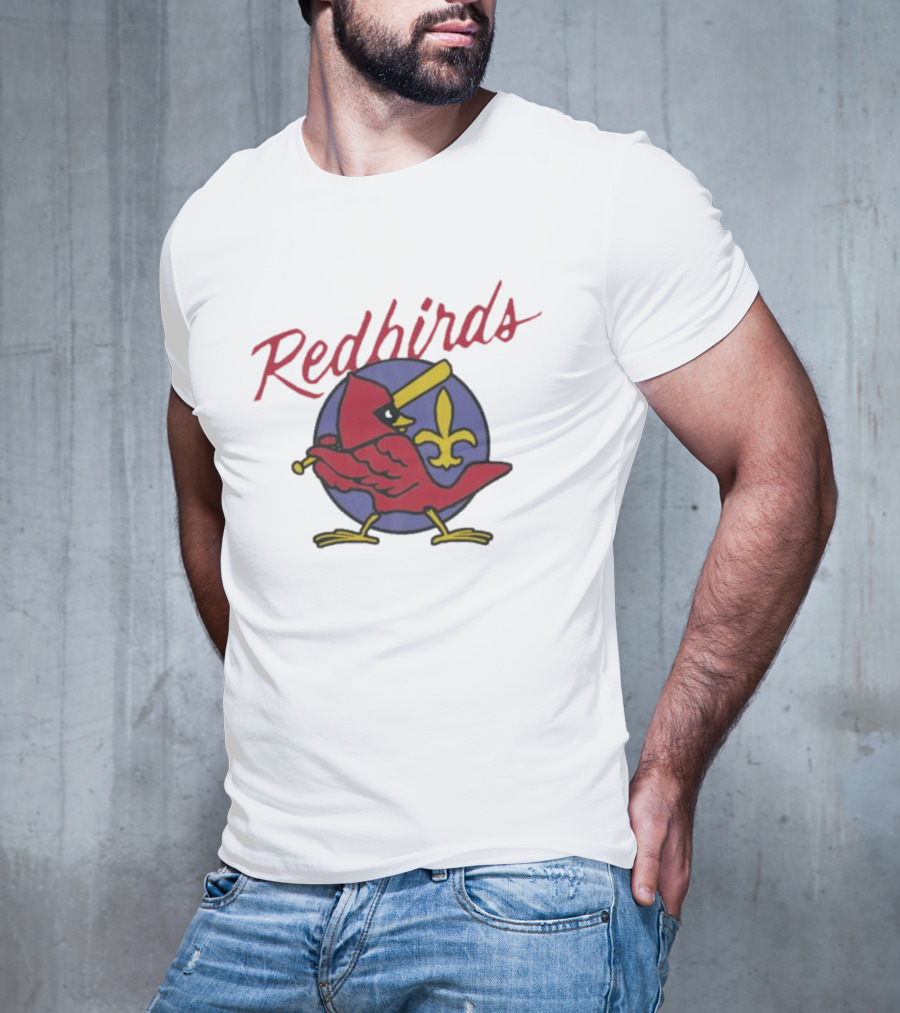 Redbirds St Louis Cardinals Baseball Fleur-de-Lis Icon Bird Bat T-Shirt