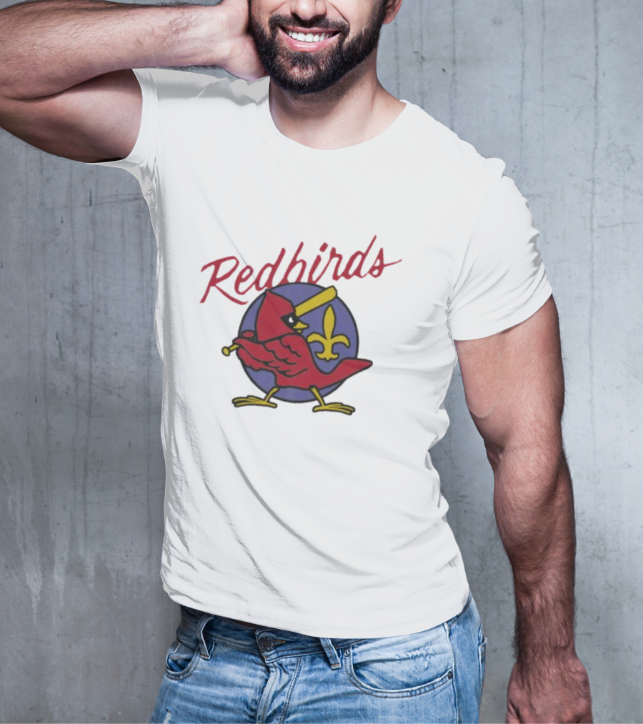 Redbirds St Louis Cardinals Baseball Fleur-de-Lis Icon Bird Bat T-Shirt