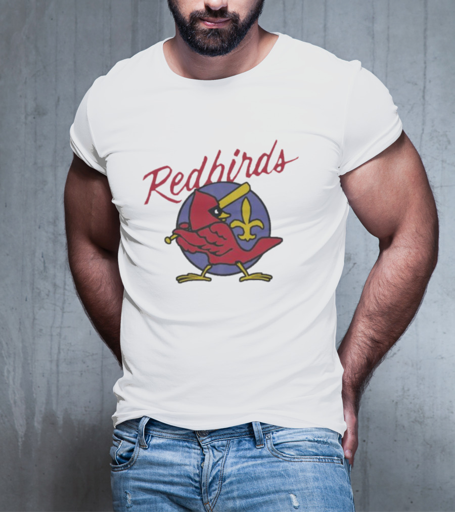 Redbirds St Louis Cardinals Baseball Fleur-de-Lis Icon Bird Bat T-Shirt