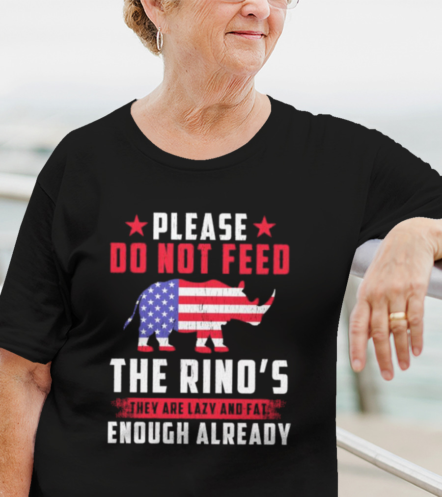 Please Do Not Feed The Rino’s They Are Lazy And Fat Enough Already USA Flag Rhino T-Shirt