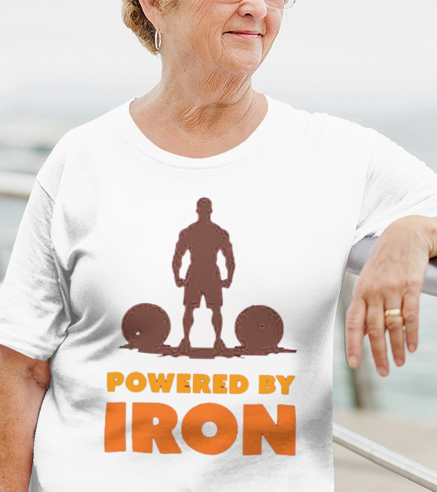 Powered By Iron Muscular Strength And Fitness Motivation T-Shirt