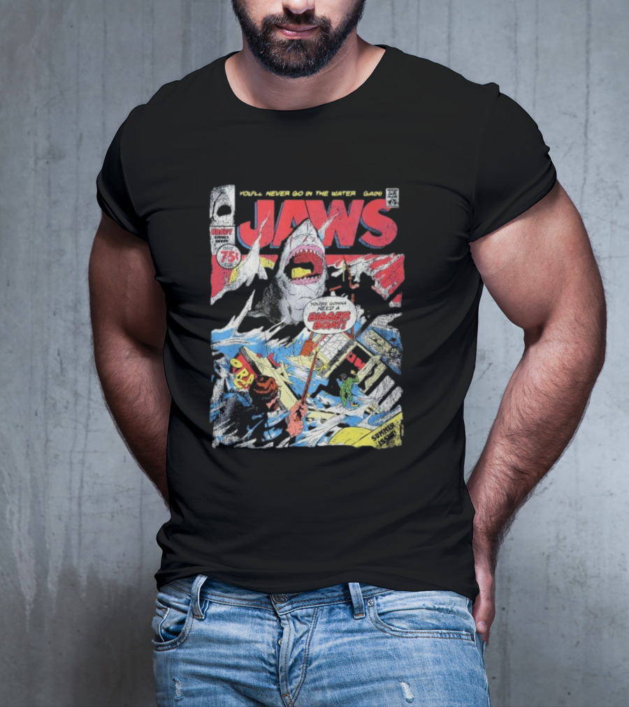 Jaws Comic Cover You'll Never Go In The Water Again You're Gonna Need A Bigger Boat 75 Cent July Roy Thomas Ross Andru Comic Code Authority T-Shirt