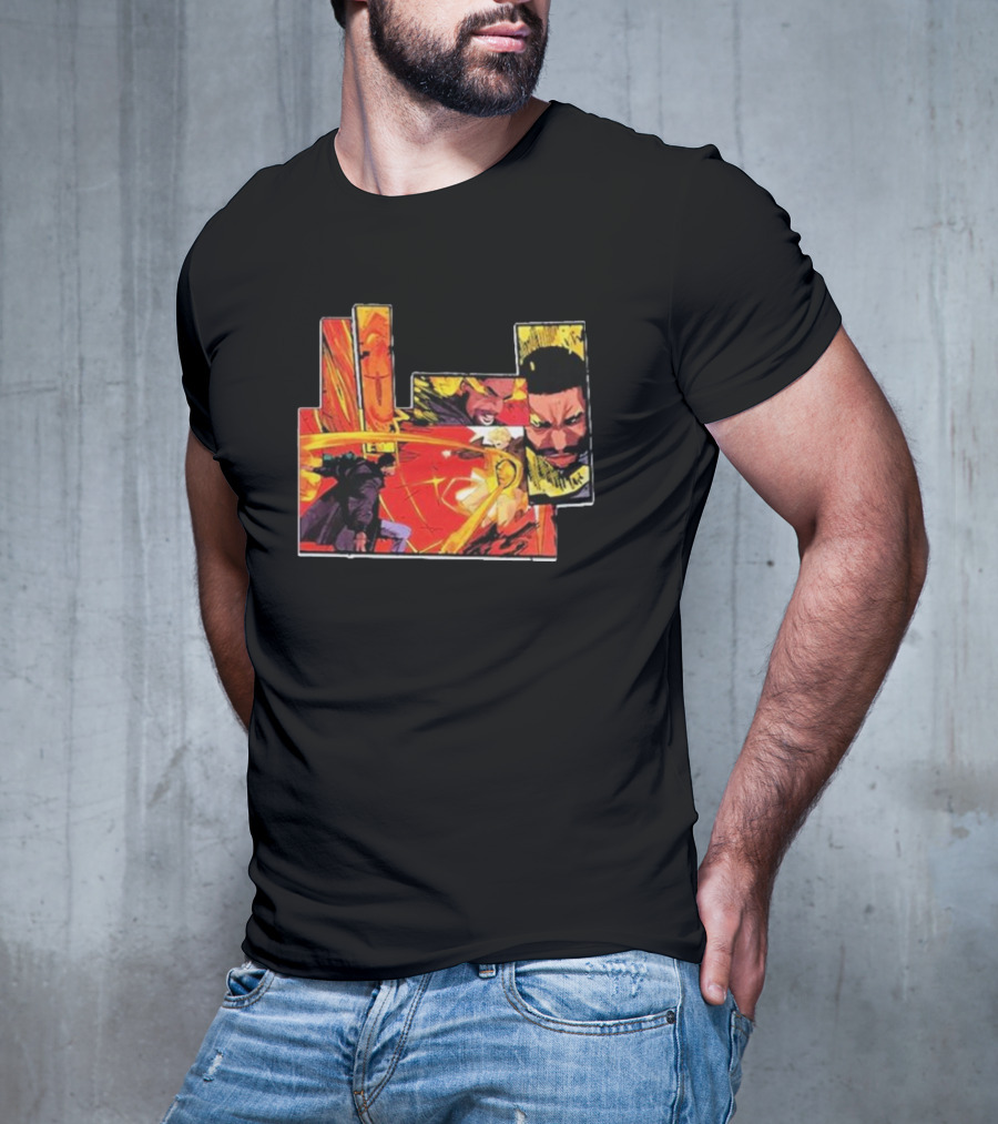 Kid Cudi Moon Man Full Comic Style Dynamic Red And Yellow Panels T-Shirt