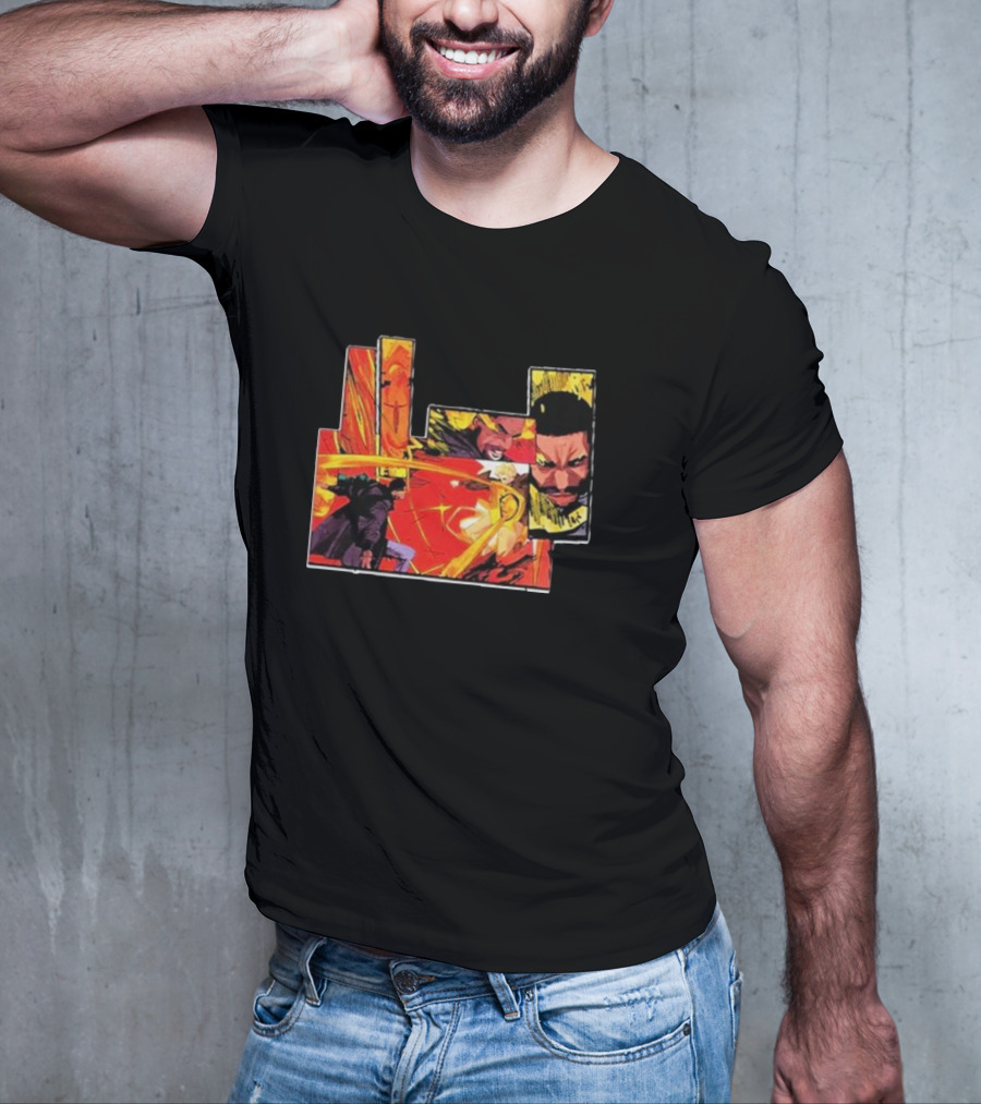 Kid Cudi Moon Man Full Comic Style Dynamic Red And Yellow Panels T-Shirt