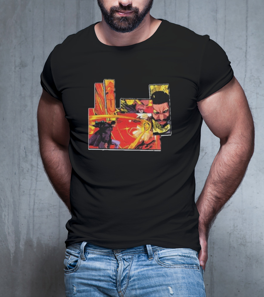 Kid Cudi Moon Man Full Comic Style Dynamic Red And Yellow Panels T-Shirt