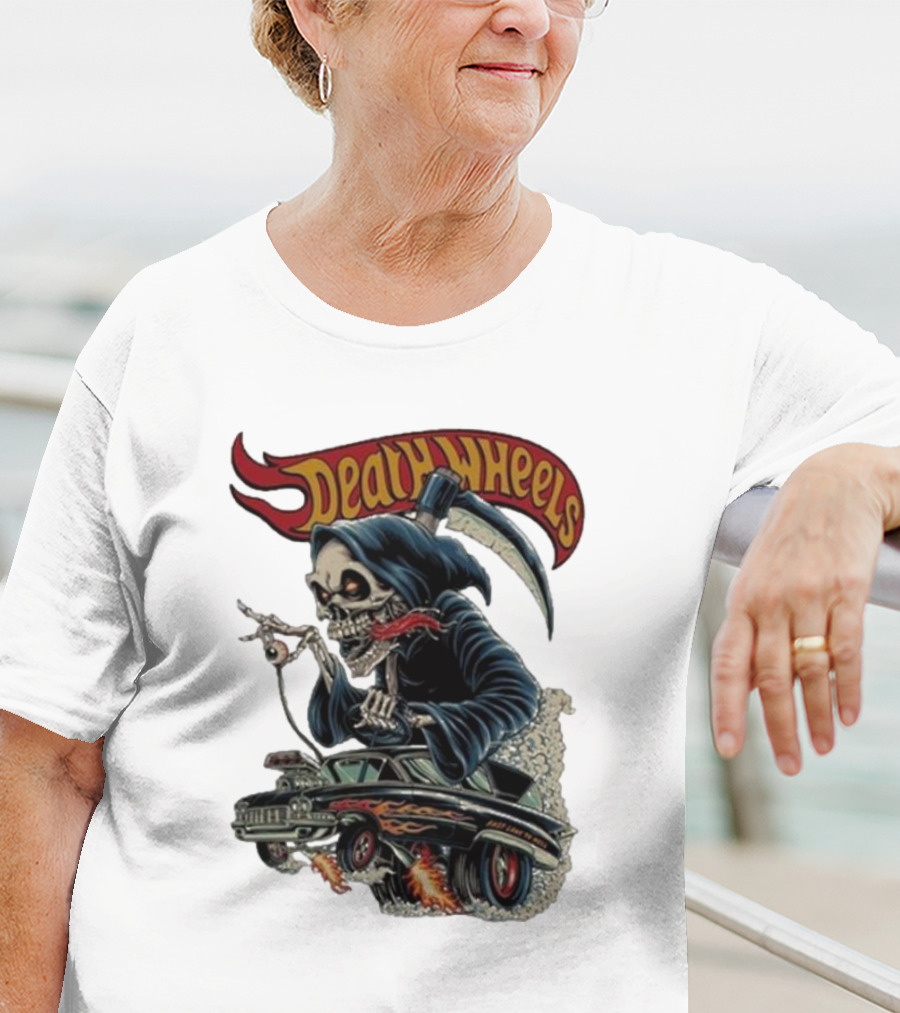 Deadly Wheels Krisna Okky Death Wheels Grim Reaper Driving Flaming Car T-Shirt